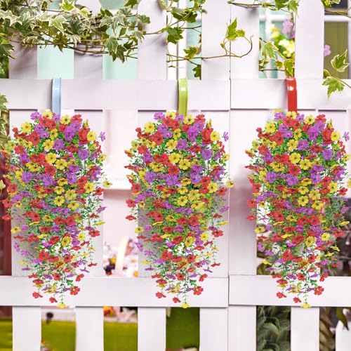 Betylifoy 4PCS Artificial Hanging Flowers Fake Hanging Plants for Outdoors Spring Decor UV Resistant Faux Silk Orchid Flow...