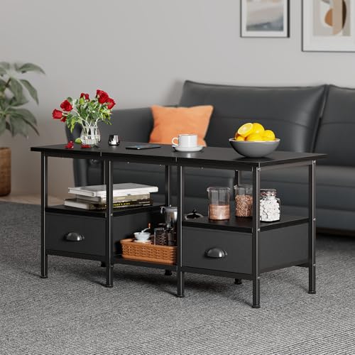 Furologee 35" Coffee Table with 2 Storage Drawers, Small Coffee Tables for Living Room, Modern Center Table with 2 Tier Sh...