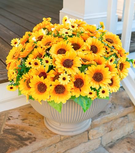 Sunflowers Artificial Flowers, 10 Bunches Fake Sunflower Artificial Flowers for Outdoors Spring Summer Decoration Look Rea...