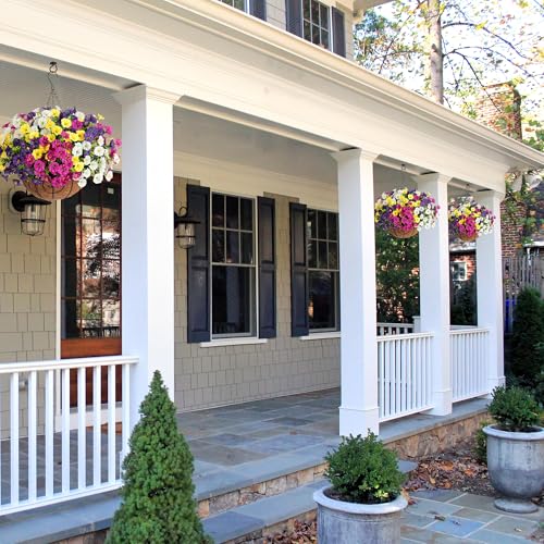 HyeFlora Artificial Hanging Flowers Faux Plants Basket for Outdoors Spring Decor, Fake Silk Morning Glory with Eucalyptus ...