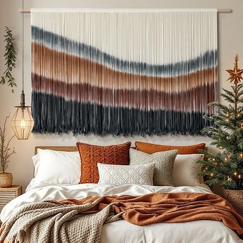 Flber Macrame Wall Hanging Macrame Wall Decor Large-Scale Tie-Dye Tapestry Living Home Room Wall Decor 57" Wx 35" L