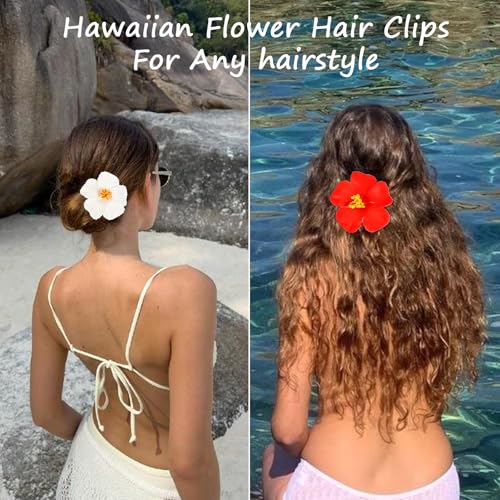 6Pcs Hawaiian Flower Hair Clips for Women 3.5 Inch Artificial Tropical Flower Clips Hibiscus Hair Clip Hair Accessories fo...