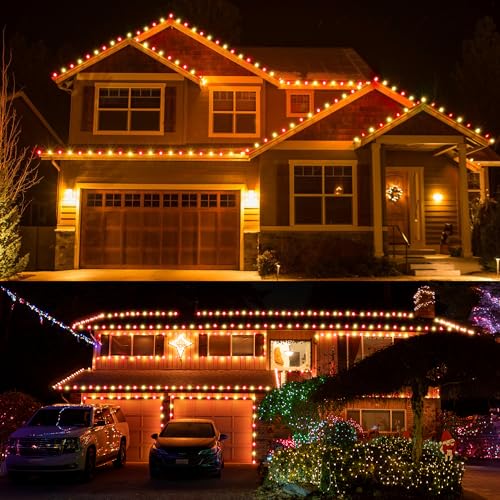 Brizled Red & Warm White C9 Christmas Lights, 33ft 50 LED Faceted Outdoor Christmas Lights, Connectable Xmas Tree Light, U...