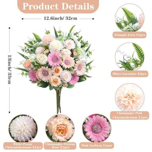 Luabue 8pcs Fake Peonies Pink Flowers Artificial Mixed Sunflowers White Roses 13 Inch Silk Flower Arrangements for Wedding...