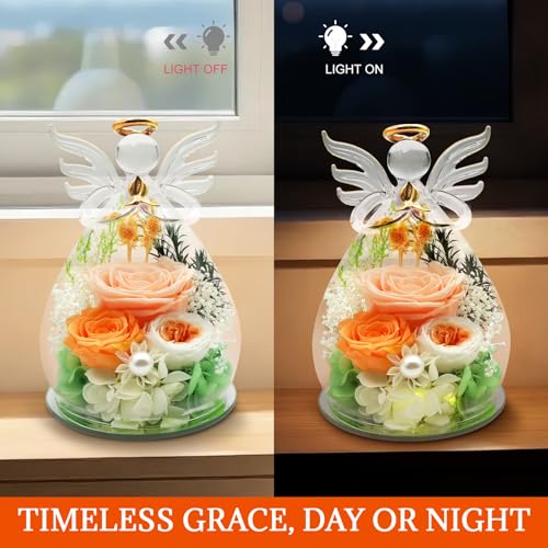 Gifts for Women Preserved Flowers in Glass Angel Figurines Forever Fresh Flowers for Delivery Prime Preserved Rose Birthda...