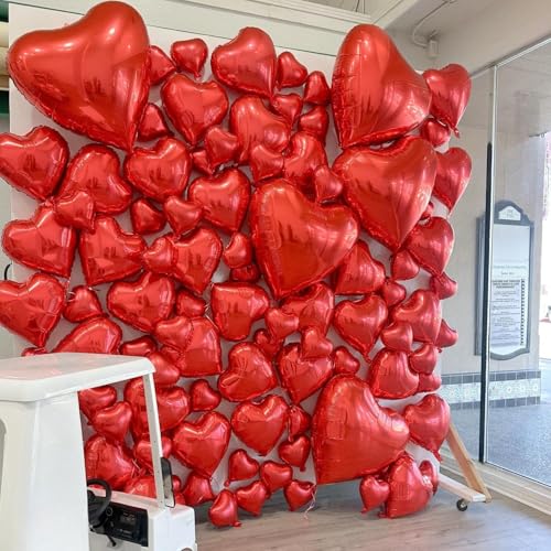 Red Heart Balloons, 12 Pcs 18 inch Heart Shaped Balloons, Large Valentines Balloon, Love Foil Balloon for Valentines Day W...