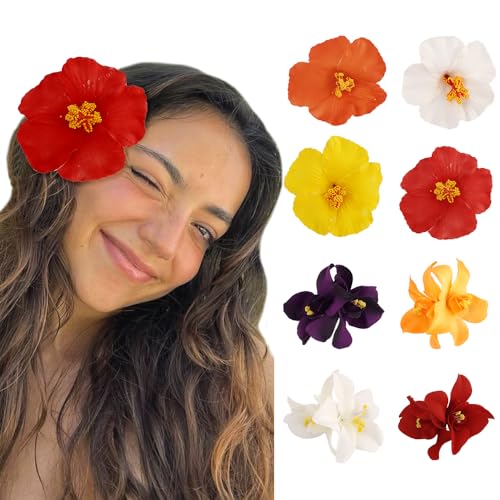 Exacoo 8pcs Hawaiian Flower Hair Clips Hibiscus Hair Clip For Women Tropical Plumeria hair Clips for Beach Vacation Summer...