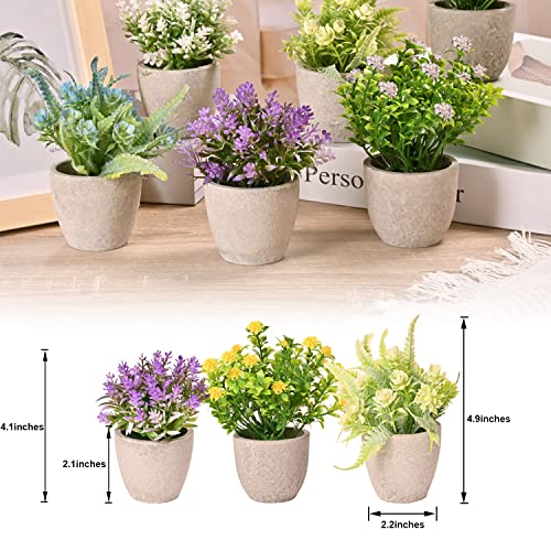 LUEUR Set of 6 Potted Artificial Flowers Arrangement, Fake Flowers with Vases Faux Flowers in Pot for Centerpiece Table De...