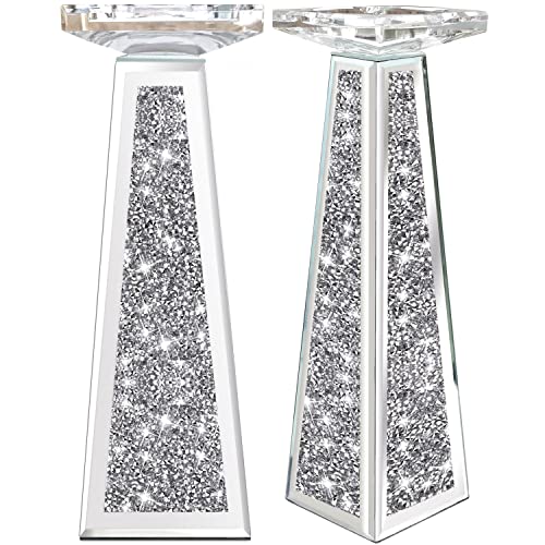 Wocred 2 Piece Candlestick Holders for Holding Pillar Candles, Crystal Crushed Diamond Candle Holders Set Decor for Dinnin...