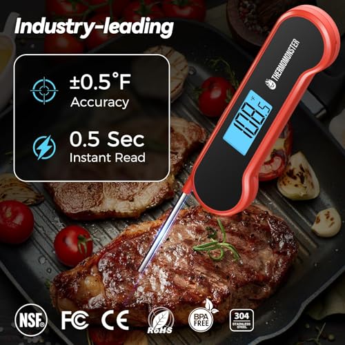 0.5 Sec Instant Read Meat Thermometer Digital with ±0.5℉ Precision, Food Thermometer for Cooking Kitchen Gadgets, Oven Gri...