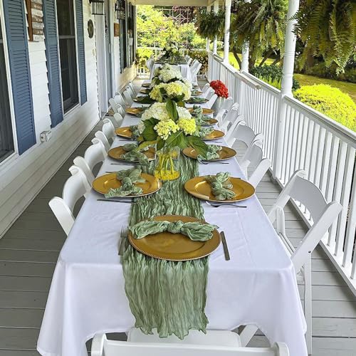 10 Pack Sage Green Cheesecloth Table Runner 10FT Boho Gauze Fabric Table Runner Vintage Rustic Sheer Runners for Wedding P...