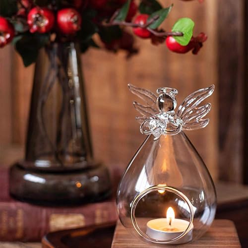COMZPLIFE Clear Glass Angel Tealight Candle Holders Hanging Votive Candlestick Plants Flower Vase for Wedding Christmas Va...