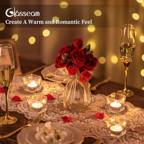 Glasseam Glass Votive Candle Holders: Set of 6 Clear Square Tealight Holder Small Tea Light Holders for Table Centerpiece ...