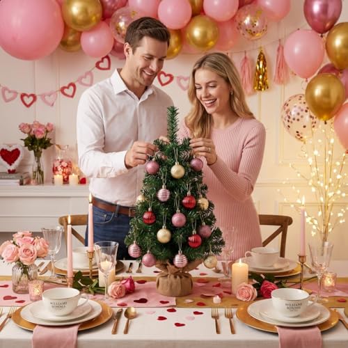 Valery Madelyn 1.6" Small Valentines Ornaments Tree Decorations, 24ct Pink Red and Gold Shatterproof Spring Ball Ornament ...