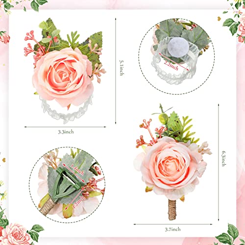 Sherr 20 Pcs Rose Wrist Corsage and Boutonniere Set Flower Wrist Corsage Wristlet Band Bracelet Bridegroom Men's Boutonnie...
