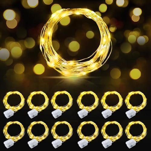 AIKEI 12 Pack Led Fairy Lights Battery Operated String Lights Waterproof Silver Wire 7 Feet 20 Led Firefly Starry Moon Lig...