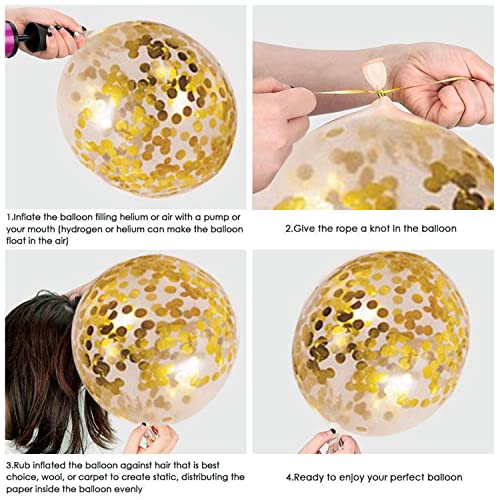 Zesliwy Black Gold Confetti Balloons 50 pack - 12 Inch Gold White and Black Confetti Balloons with Ribbons for Graduation ...