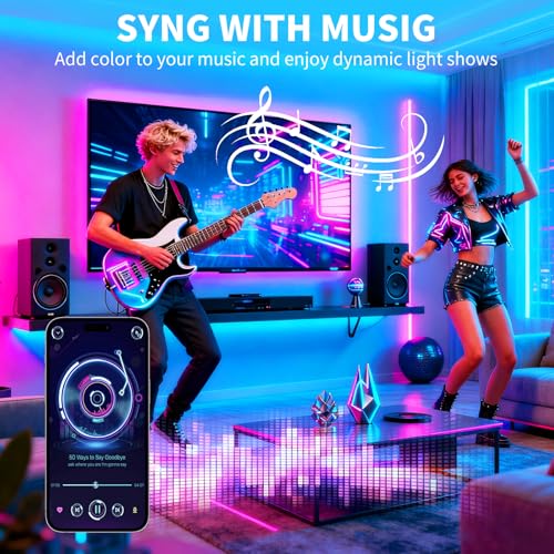 LED Strip Lights,RGB Music Sync Color Changing Bluetooth Led Lights with Smart App Control Remote & Remote Control for Roo...