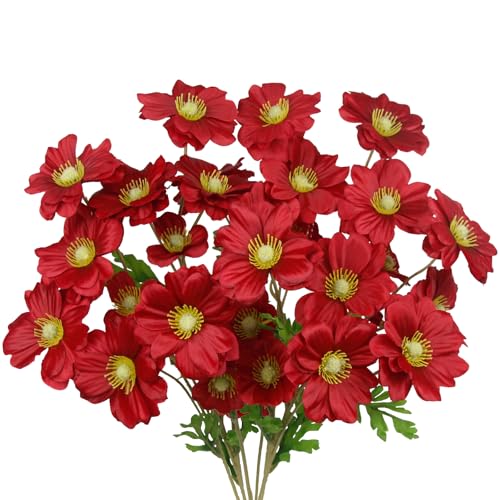 GhuaH 5 Pcs Artificial Flowers with Stems Faux Daisy Flowers Bouquet Red Gardenia Silk Flowers for Home Decor Indoor Vase ...