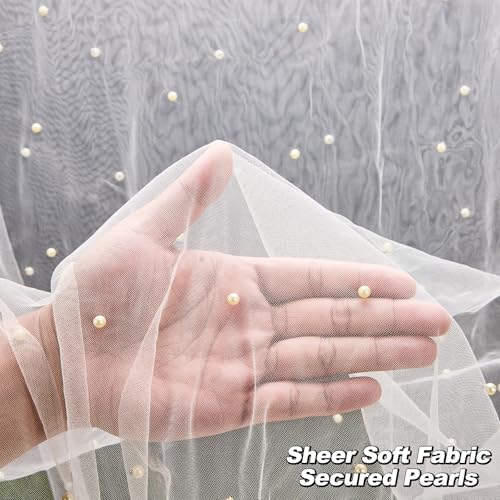 1 Pack Pearl Table Runner, Champagne Gold Boho Tulle Fabric Lace Table Runners 120 Inches for Bridal Shower Birthday Party...