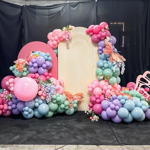 Flower Balloon Arch Kit, 122Pcs Hot Pink Pastel Blue Dusty Green Macaron Orange Lavender Purple Yellow Matte Balloons for ...