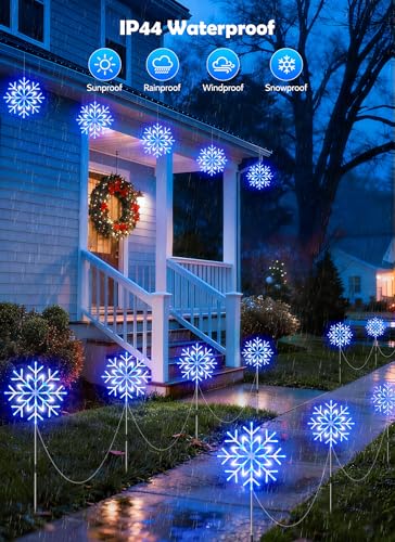 Brightown Large Snowflake Pathway Lights,10-Pack 34" Outdoor Snowflake Christmas Lights Decor for Yard, 8 Modes Sidewalk M...