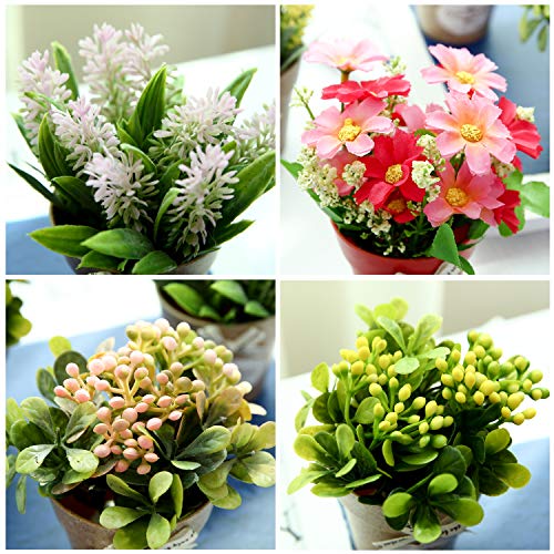LUEUR Set of 6 Potted Artificial Flowers Fake Flowers with Vase Faux Flowers in Pot, Spring Decor for Home Office Floral A...
