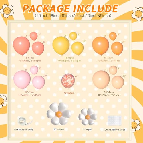 Boho Daisy Balloon Garland Arch Kit,JOGAMS 172Pcs Groovy Balloon Arch Kit with Daisy Flower Rose Gold Confetti Balloons fo...