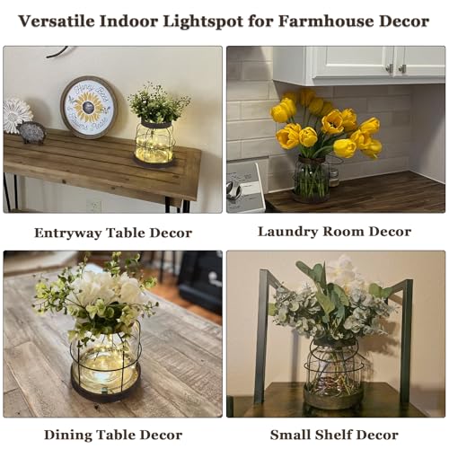 Farmhouse Glass Vase, Vintage Vase for Flowers with Distressed Metal Frame and Handle for Rustic Dining Tables Entryways L...