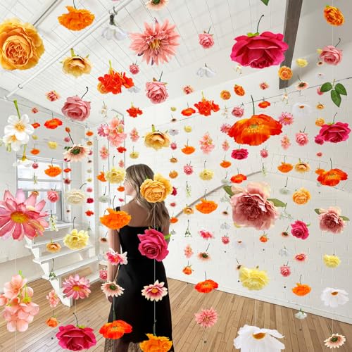 Suncalla 12 Pcs 70.8 ft Flower Garlands Hanging Artificial Wildflower Vine Decor from Ceiling Floating Floral Backdrop Sil...