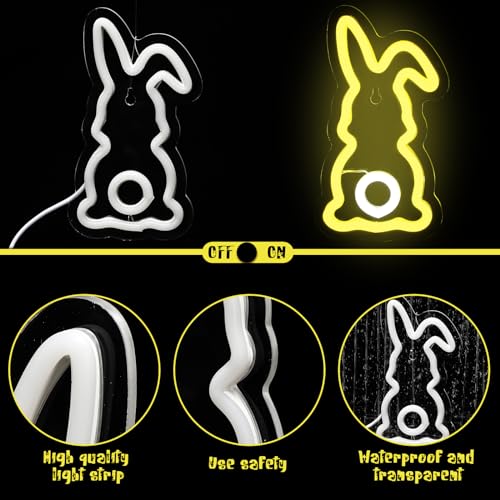 ROCEEI 3 Pcs Easter Neon Signs Bunny Rabbit Egg Neon LED Lights USB Easter Window Lights Wall Window Decor for Party Holid...