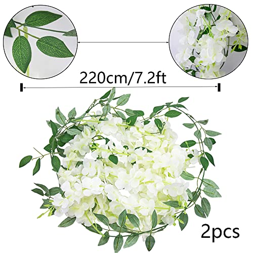 CISDUEO 2 Pcs Wisteria Hanging Flowers Wisteria Flowers Vine Garland Wedding Arch Decoration White Artificial Wisteria Vin...