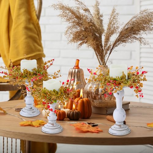 Mumufy 6 Pcs Thanksgiving Rustic Wooden Candle Holders for Pillar Farmhouse Candles 3 Set Vintage Fall Table Centerpiece D...