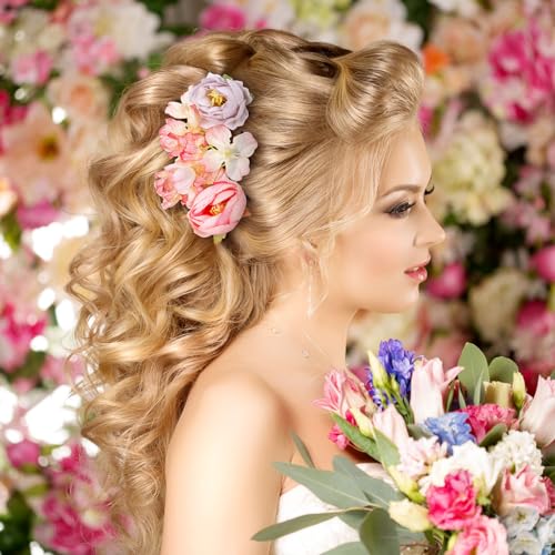 BBTO 21 Pcs Flower Hair Clip Rose Hair Clips Barrettes for Women Flower Accessories Boho Bride Claw Clip Hairpin Brooch Pi...