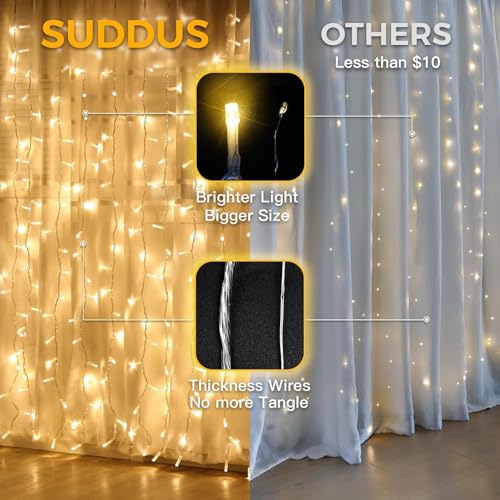 suddus Curtain Lights for Bedroom, 200 Led Hanging String Light Outdoor, Fairy Curtain Lights Indoor for Christmas, Dorm, ...