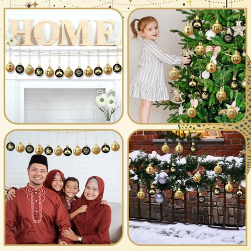 Bememo 24 Pcs Ramadan Ornaments for Tree Eid Al Adha Decoration 1.57 Inches Plastic Ramadan Hanging Ornaments Islamic Moon...