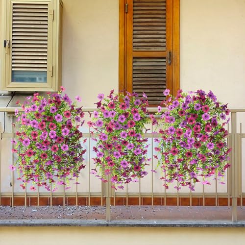 ZFProcess Artificial Hanging Flowers for Outdoors Spring Decoration, 2PCS Silk Fake Daisy Realistic Outdoor Flowers UV Res...