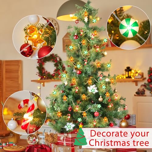 [Timer] 10 FT 30 LED Christmas String Lights Decorations Gingerbread Man Candy Cane Candy Fairy Lights Battery Operated Ch...