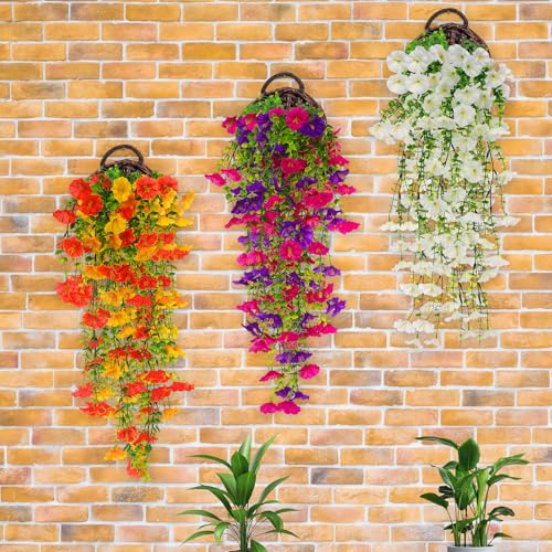 Ovveroche Artificial Hanging Flowers for Outdoors Decoration, 6 Pack UV-Resistant Large Morning Glory Artificial Faux Plan...