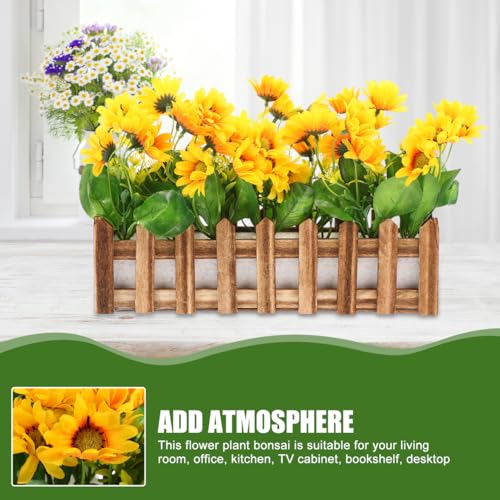 Yardwe Artificial Sunflower Plant with Picket Fence Pot 11.81In - Fake Sunflower Decoration for Home Office Classroom Corn...