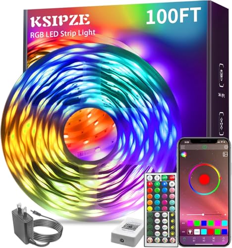 KSIPZE 100ft Led Strip Lights RGB Music Sync Color Changing Led Lights with Smart App Control Remote Led Lights for Bedroo...