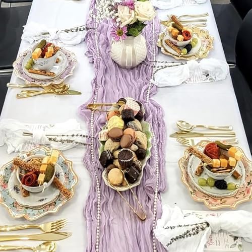12 Pack Lilac Purple Cheesecloth Table Runners 35 x 118 Inch Rustic Boho Gauze Lavender Table Runner for Wedding Arch, Par...