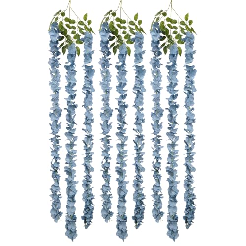 IPOPU Dusty Blue Wisteria Hanging Flowers Garland 6.4FT Wisteria Garland Hanging Flowers for Decoration for Wedding Arch, ...