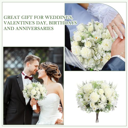 Tigeen 12 Bundles Rose Artificial Flowers Artificial Rose Silk Faux Flowers Fake Silk Hydrangea Bouquet for Tables Vase We...