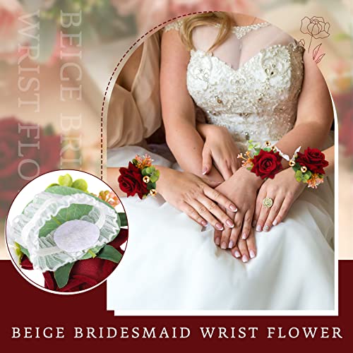 Sherr 40 Pcs Rose Wrist Corsage and Boutonniere Set Wedding Corsage Wristlet Bride Bridesmaids Groom Groomsmen Flowers Acc...