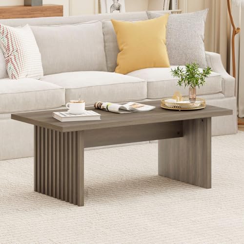 BON AUGURE Fluted Coffee Table, Wood Living Room Tables, Rectangle Coffee Tables for Living Room, Center Table for Home, O...