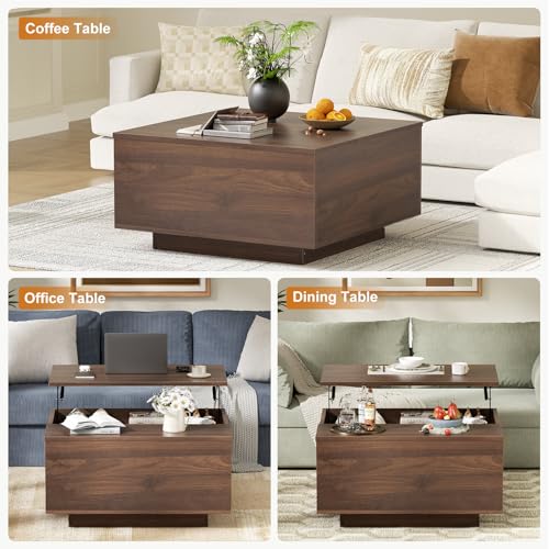 FABATO Lift Top Coffee Table, Wood Square Coffee Table with Storage, Farmhouse Coffee Tables with Hidden Storage Compartme...