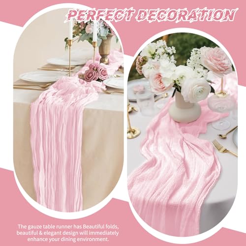 10 Pack Light Pink Cheesecloth Table Runner 17x108 Inch Boho Gauze Cheese Cloth Table Runners for Wedding Party Baby Showe...