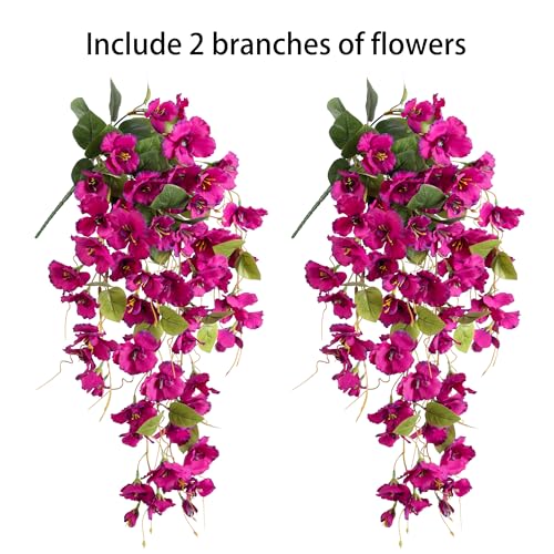 Fake Hibiscus Artificial Hanging Flowers Plants for Outdoors Spring Decoration, 2pcs Silk Hibiscus Vines Realistic UV Resi...