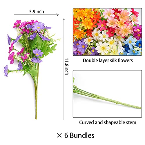 6 Bundles Outdoor Artificial Flowers for Decoration,Silk Flowers UV Resistant Fake Flowers No Fade Faux Flowers Bouquet Ha...